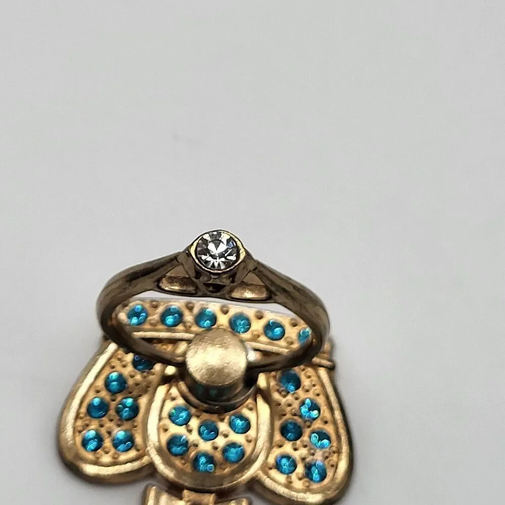Goldtone Crown Ring Rhinestone Cellphone Hand Loop 1.25in